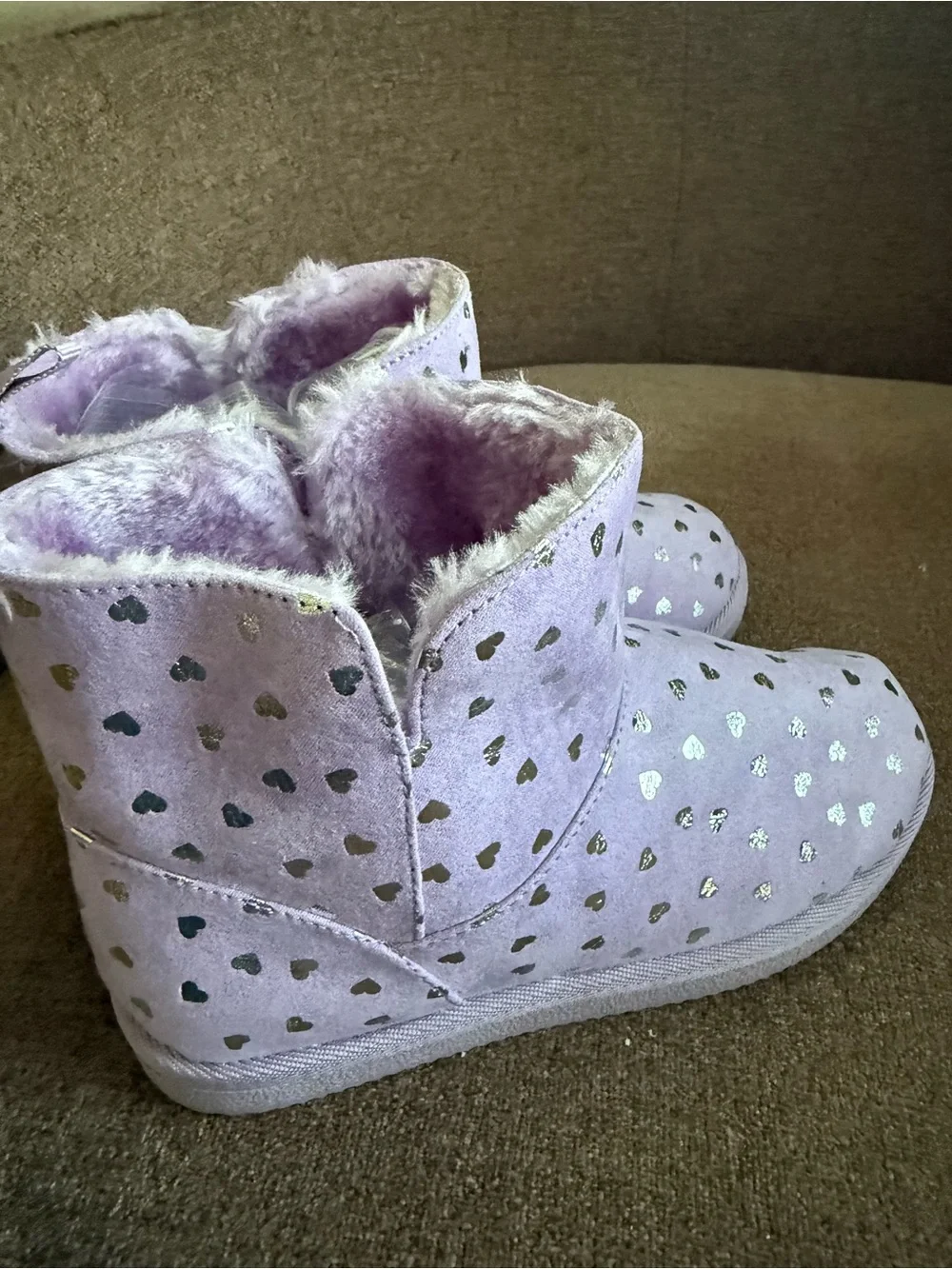 Harper Canyon Purple Heart-Print Cozy Ankle Slippers